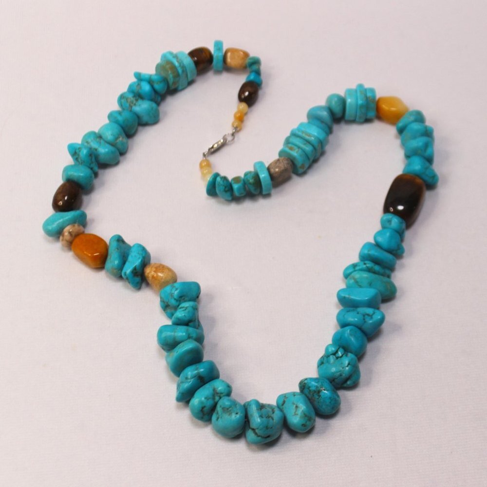 Large Turquoise Chunck and Gemstone Necklace
